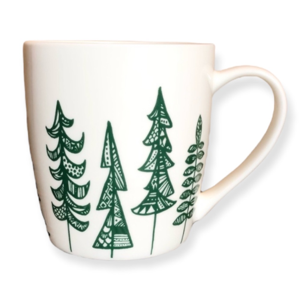 STARBUCKS 2015 Holiday Mug Christmas Tree Ceramic Coffee White Green